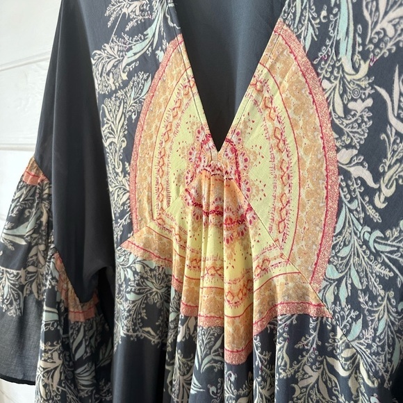Free People Sunset Dreams Boho Printed Bell Sleeve Oversized Flowy Tunic Top S - Picture 8 of 12
